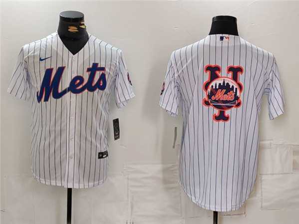 Men%27s New York Mets White Team Big Logo Cool Base Stitched Baseball Jersey->new york mets->MLB Jersey
